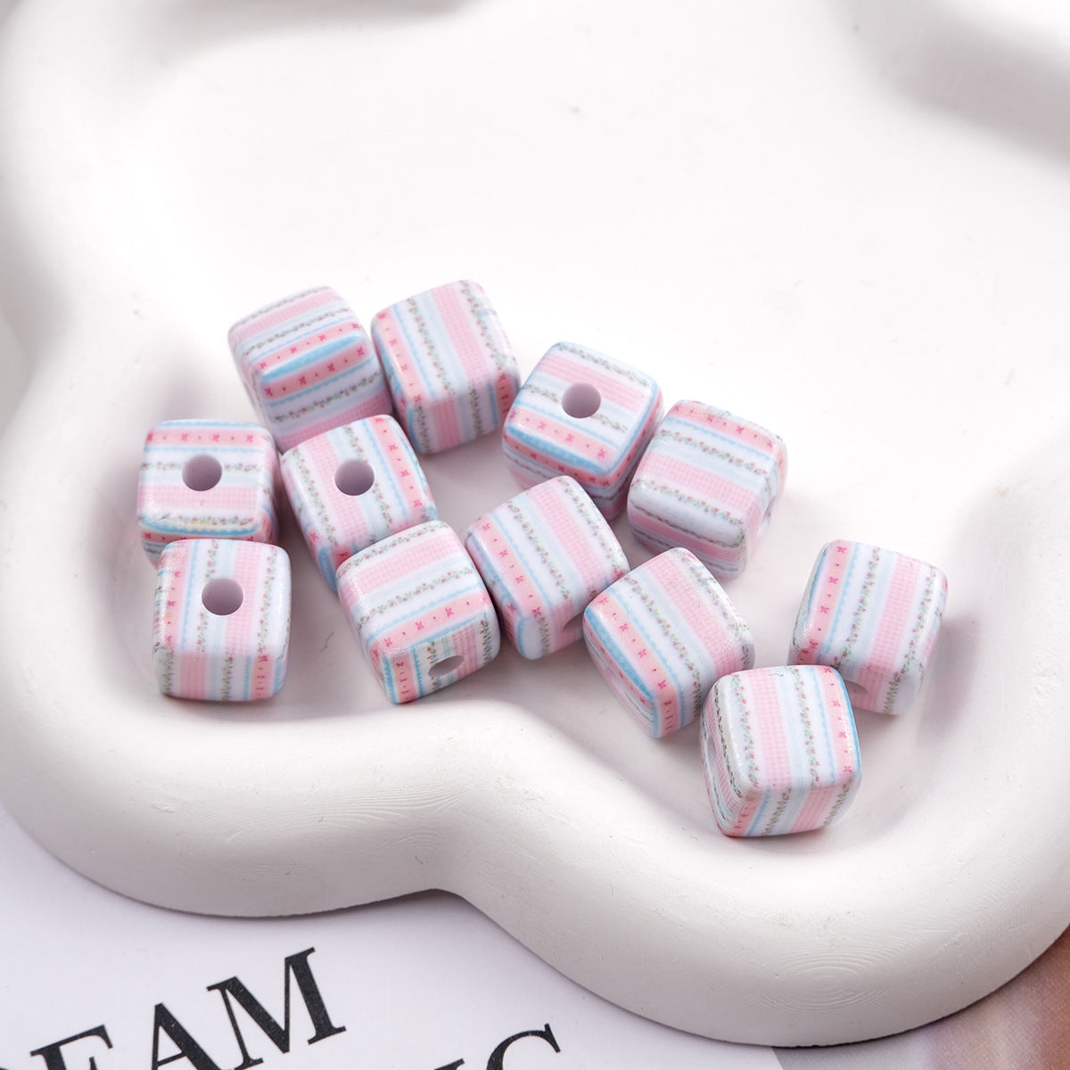 Vintage Spring Floral Plaid Square Acrylic Beads 13mm 50pcs 8