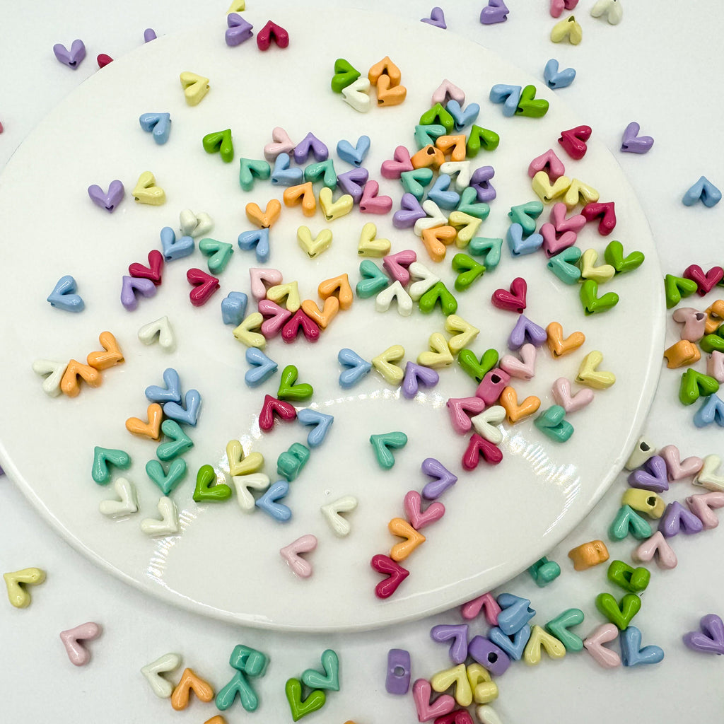 Painted V-Shaped Heart Acrylic Beads 6.7x8mm Glossy Mixed Colors 10pcs