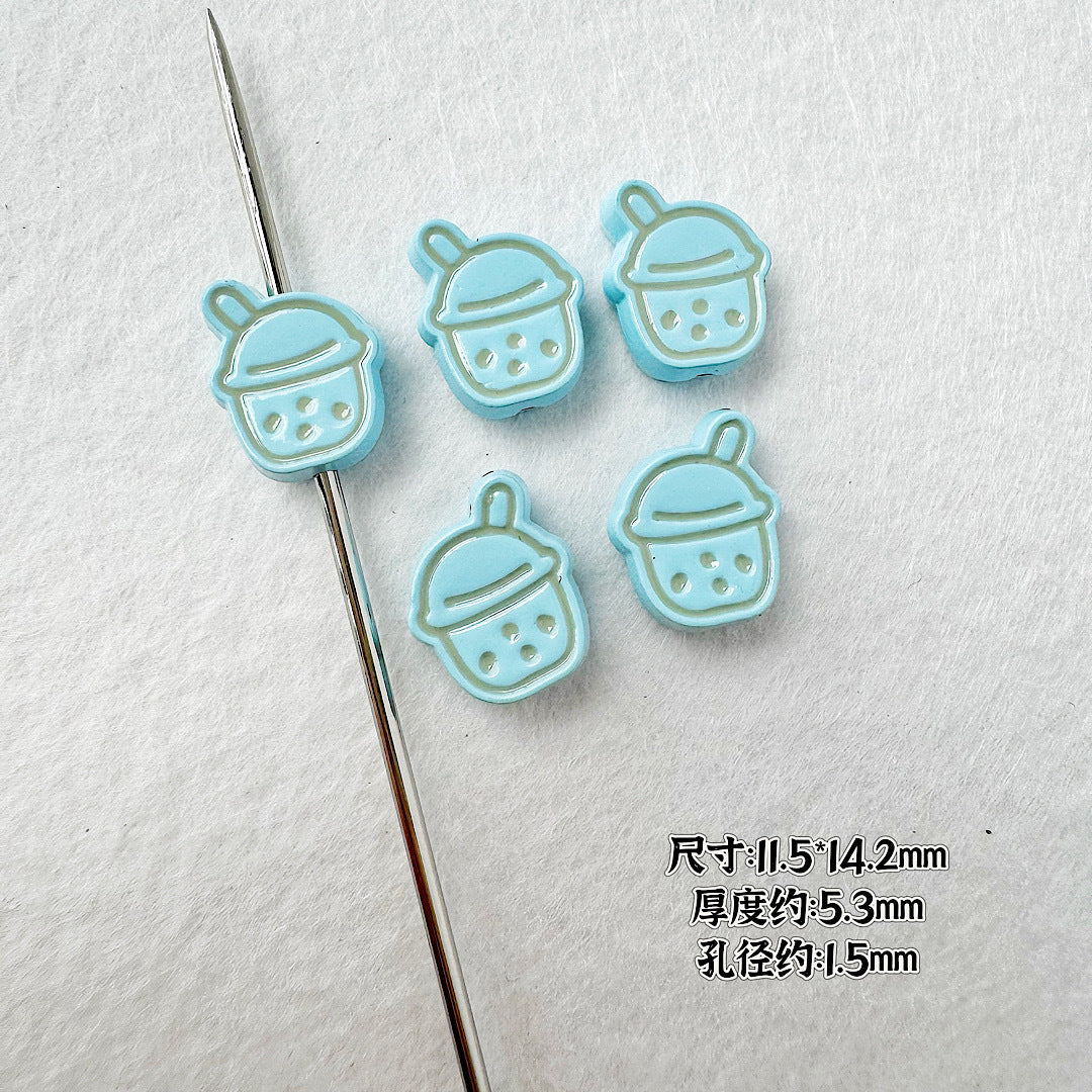 Heart Metal Beads Baking Painted Bubble Tea Design Alloy 10pcs 8