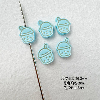 Heart Metal Beads Baking Painted Bubble Tea Design Alloy 10pcs 8