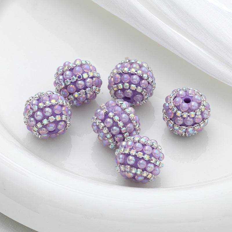 Embellished Bubblegum Beads 20mm Pearl Wrapped with Rhinestone Chain 4pcs 16