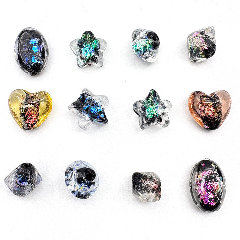 Lampwork Glass Beads Star Pattern Geometric Shapes Celestial 10pcs