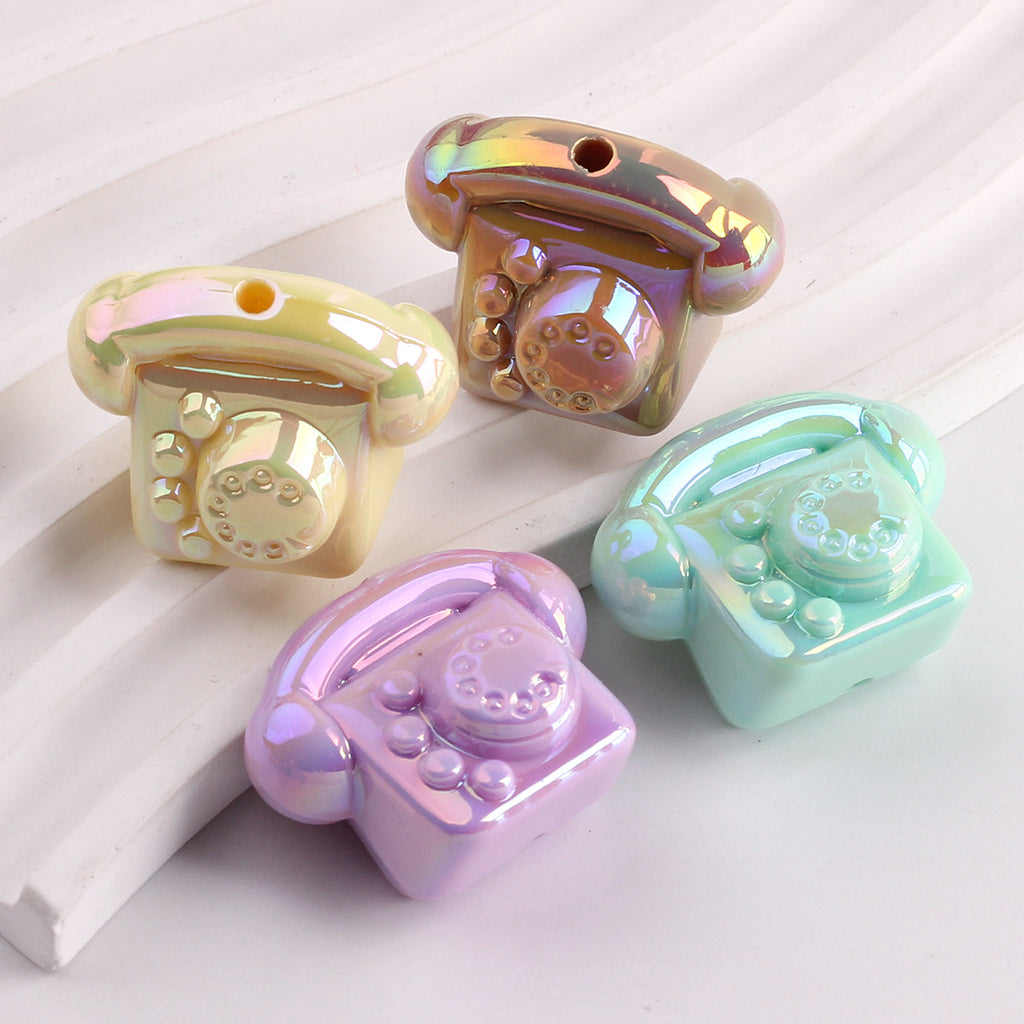 UV Plating Vintage 3D Landline Telephone Acrylic Beads 30mm 50pcs 3