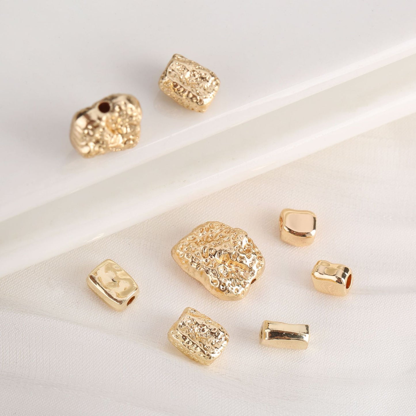 Irregular Stone Shaped Metal Beads Gold Tone 50pcs 3