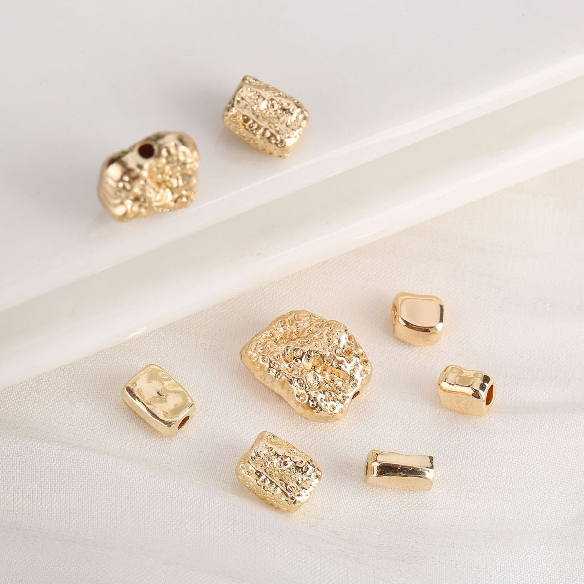 Irregular Stone Shaped Metal Beads Gold Tone 50pcs 3
