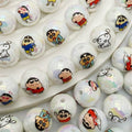Plating Acrylic Beads 16mm White Shin Chan Printed Glossy 50pcs