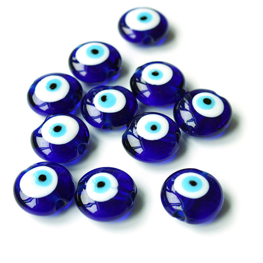 Handmade Flat Evil Eye Glass Beads 12mm 15mm 20mm Polished Blue 50pcs