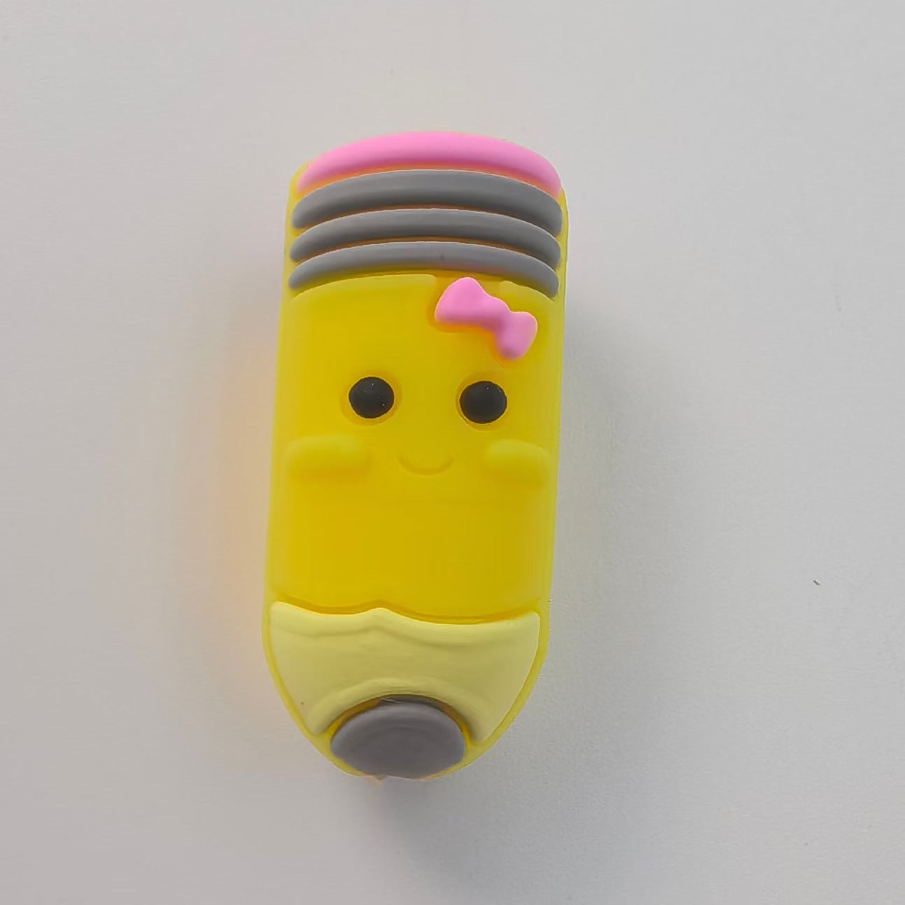 Silicone 3D Focal Beads Pencil Smiling Face With Pink Bow 20pcs 5