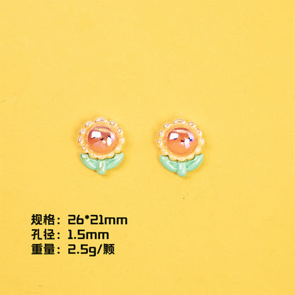 Plating Sunflower and Bus Resin Beads Glossy Multicolor 10pcs 8