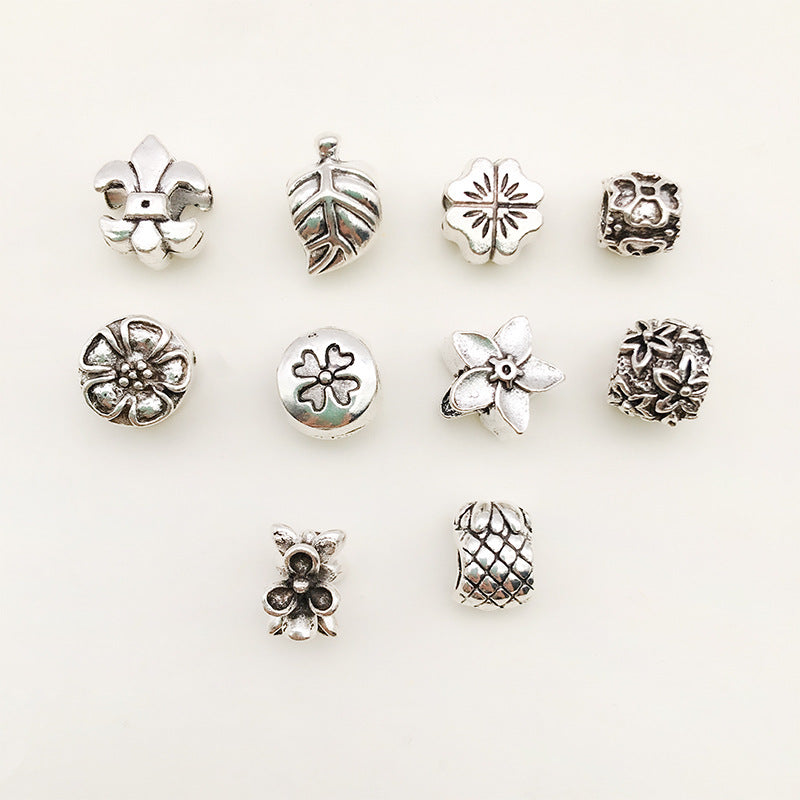 Plant Series Metal Beads Large Hole Antique Silver Tone 30pcs