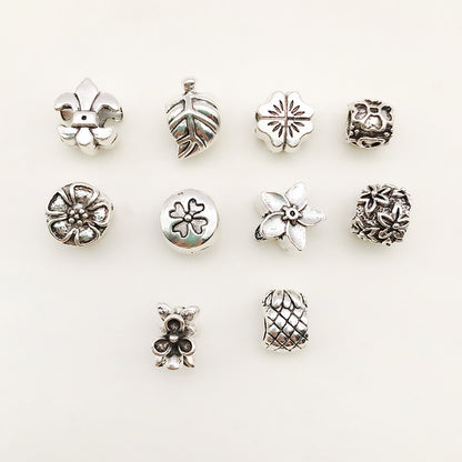 Plant Series Metal Beads Large Hole Antique Silver Tone 30pcs