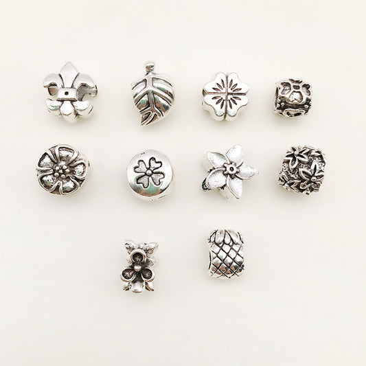 Plant Series Metal Beads Large Hole Antique Silver Tone 30pcs