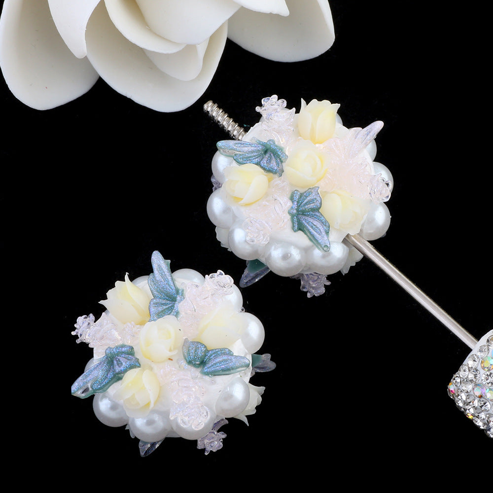 Bouquet Clay Beads 25mm Pearl Wrapped Floral Design 2pcs 11