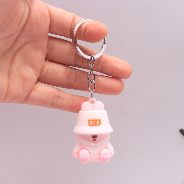 Silicone Dog Keychain with Colorful Fisherman Hat Charm 4