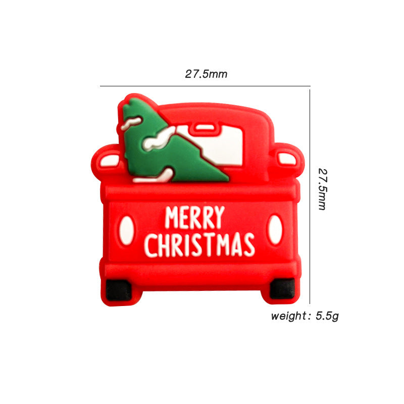 Silicone Focal Beads Christmas Car Merry Christmas Printed Text 10pcs
