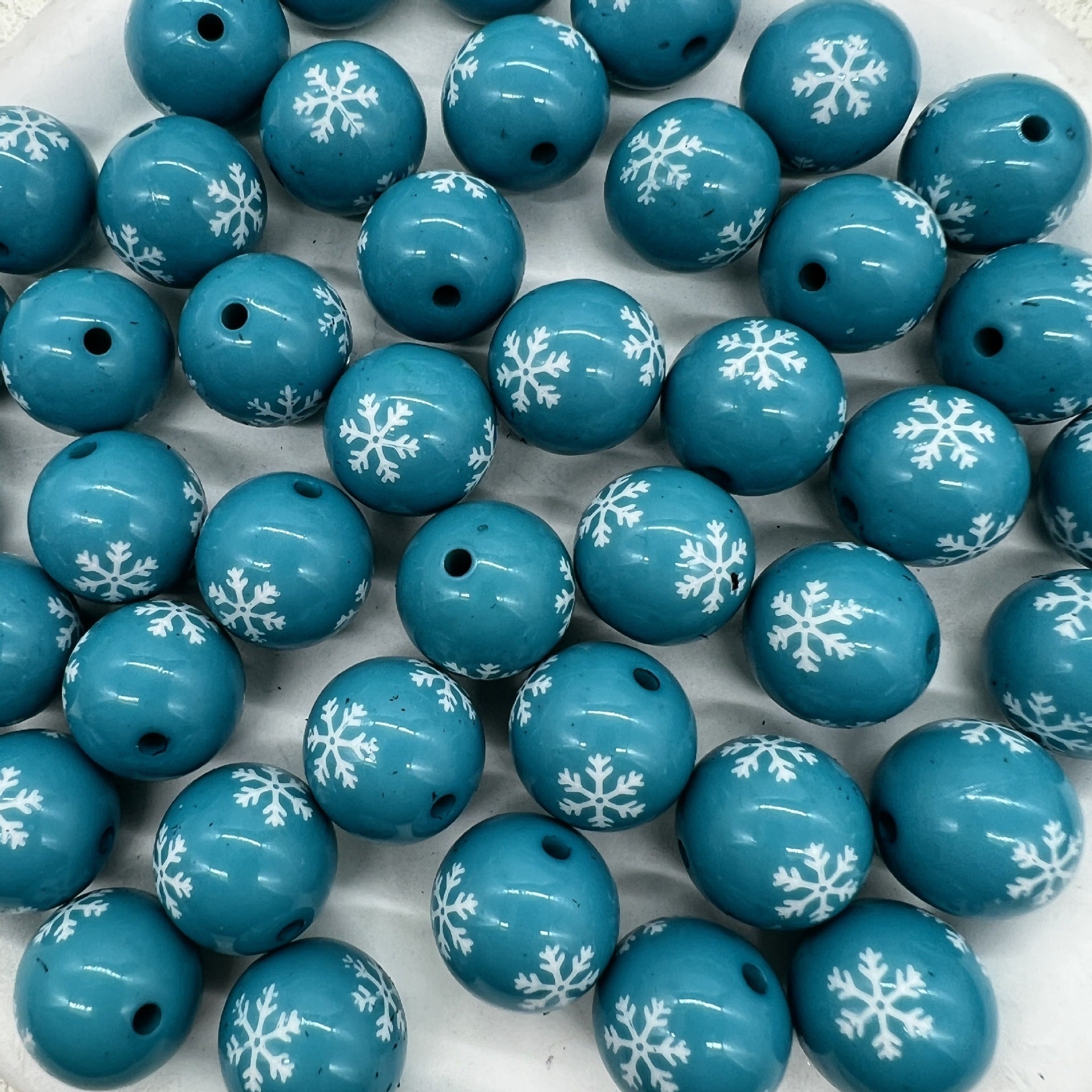 Printed Bubblegum Beads 20mm Pastel Purple Snowflake Pattern 10pcs 2