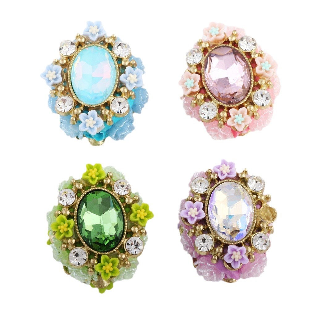 Vintage Flower Wrapped Clay Beads 28mm Oval Rhinestone 2pcs 5