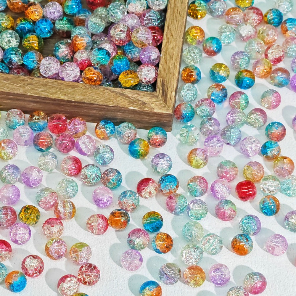 Crackle Round Glass Beads 10mm Bright Multicolor 50pcs