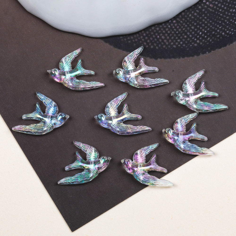 Plating Flying Bird Acrylic Beads 18mm Transparent 100pcs