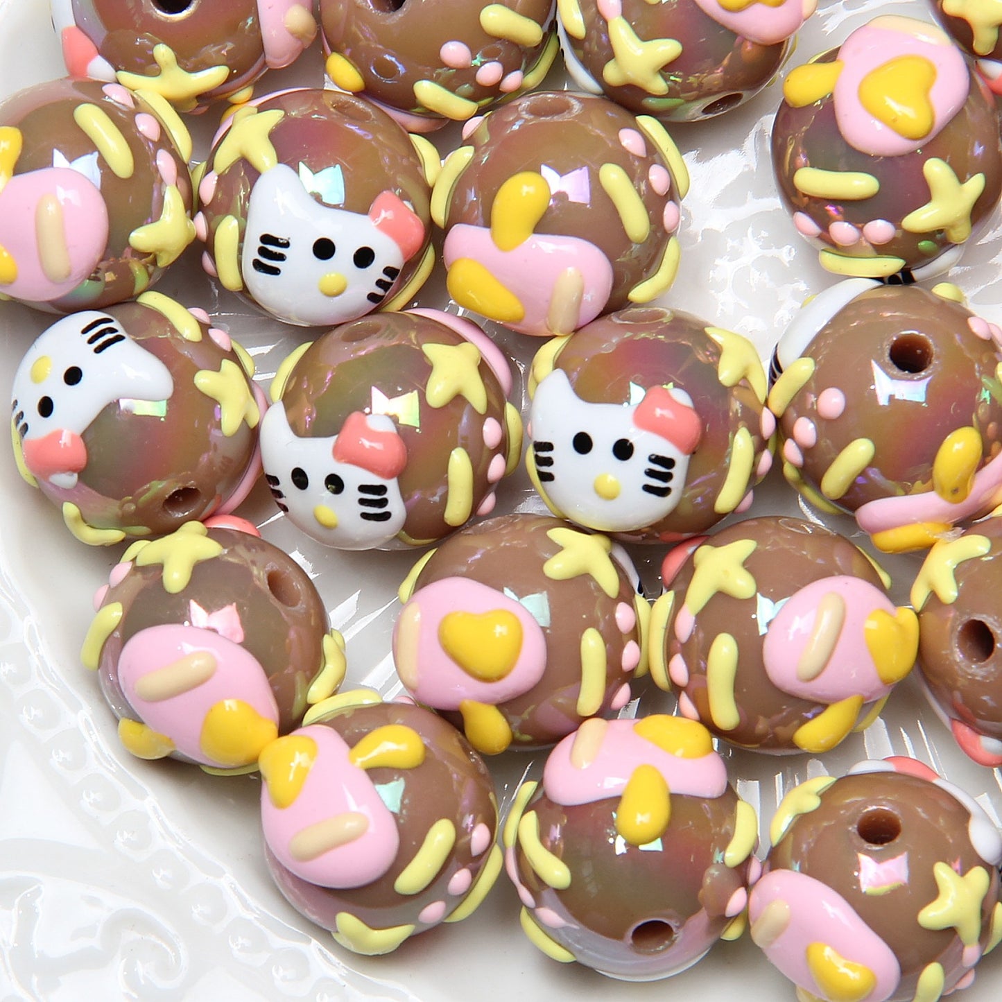 Hand Painted Star Acrylic Beads 16mm Pastel Colors 10pcs 10