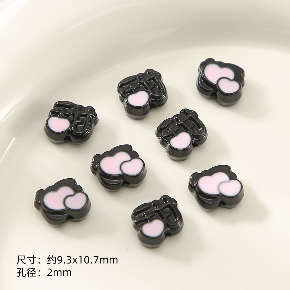 Kitten Series Metal Beads Black and Pink Enamel Alloy 10pcs 20