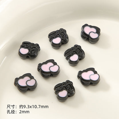 Kitten Series Metal Beads Black and Pink Enamel Alloy 10pcs 20