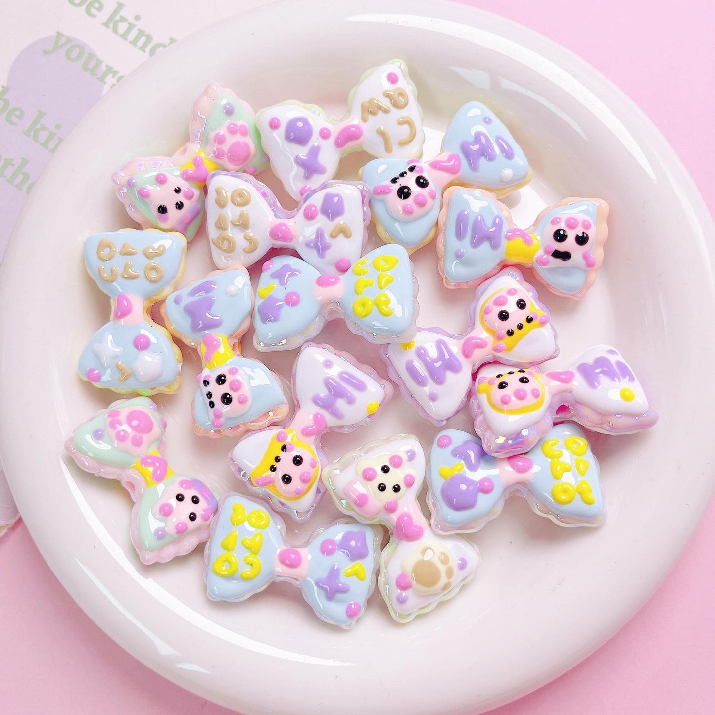 Hand Painted Hi Bow Acrylic Beads 20mm 33mm Pastel Colors 5pcs 12