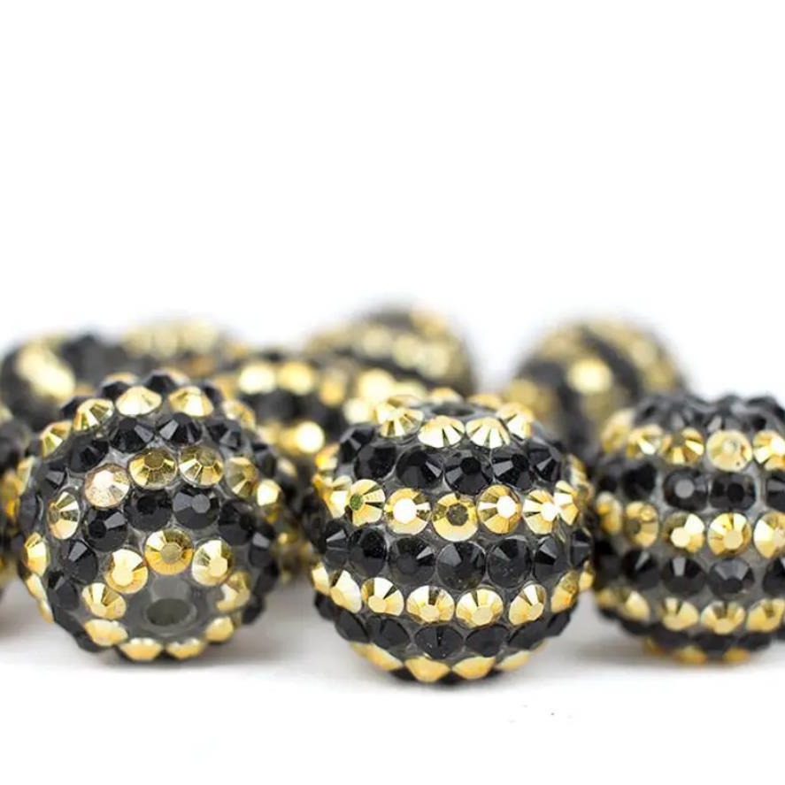 Rhinestone Bubblegum Beads 16-22mm Black Gold Striped Resin 5pcs