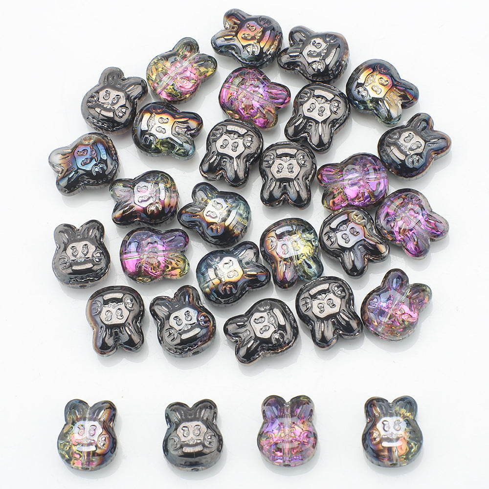 Plating Bunny Head Glass Beads 12mm Iridescent 30pcs 18
