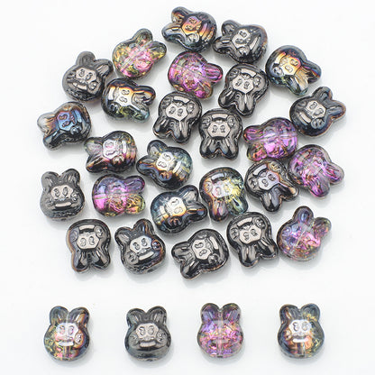 Plating Bunny Head Glass Beads 12mm Iridescent 30pcs 18
