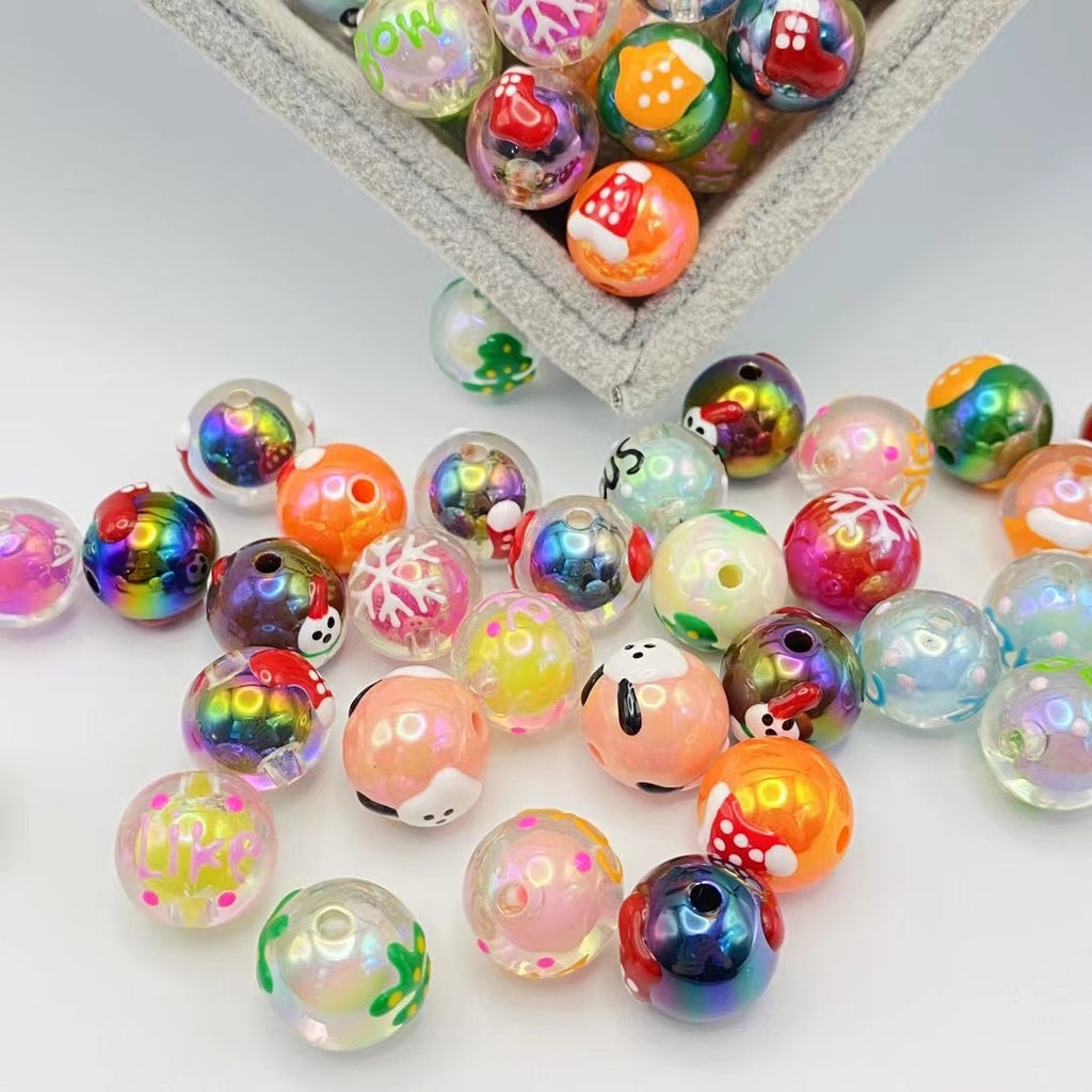 Hand Painted Snowman Acrylic Beads 16mm Glossy Plated 2pcs 4