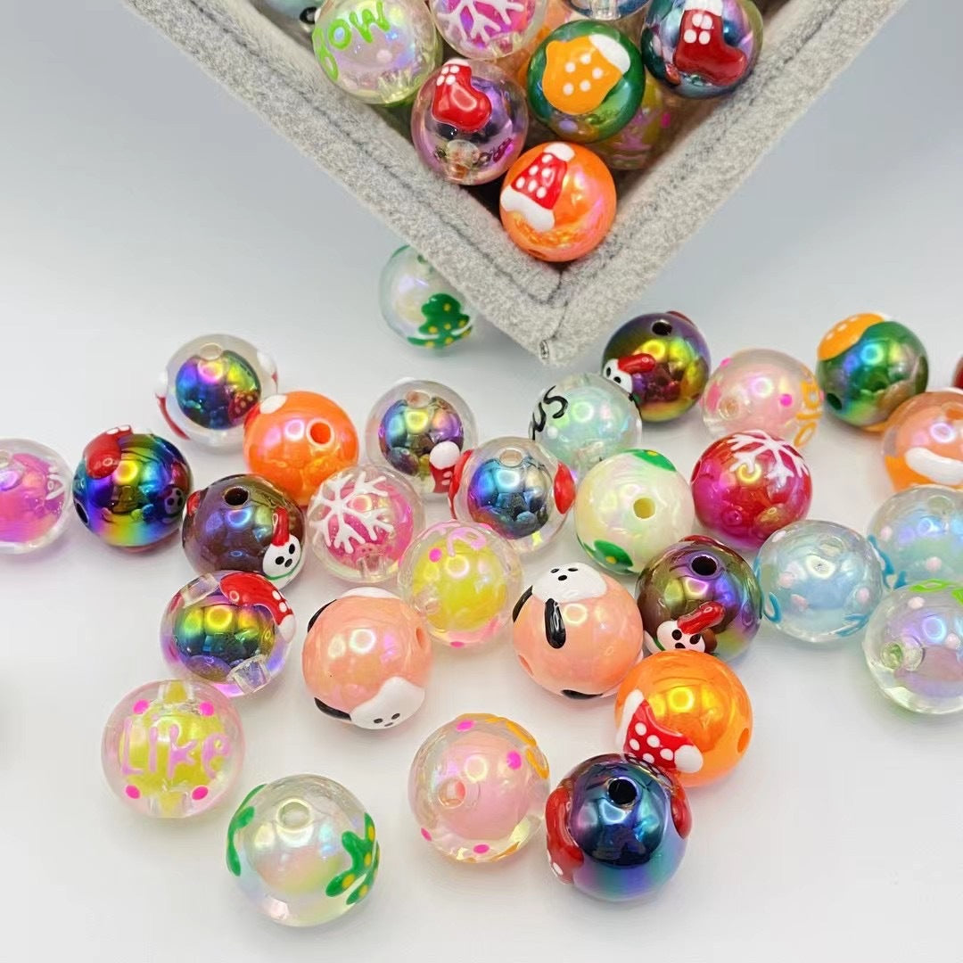 Hand Painted Snowman Acrylic Beads 16mm Glossy Plated 2pcs 4