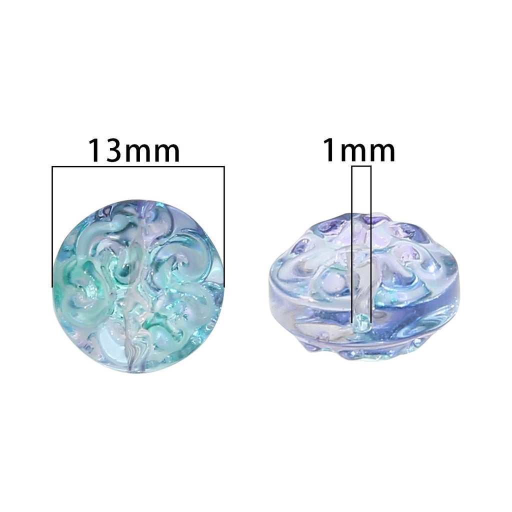 Transparent Floral Round Glass Beads 13mm Pastel Mixed 20pcs 4