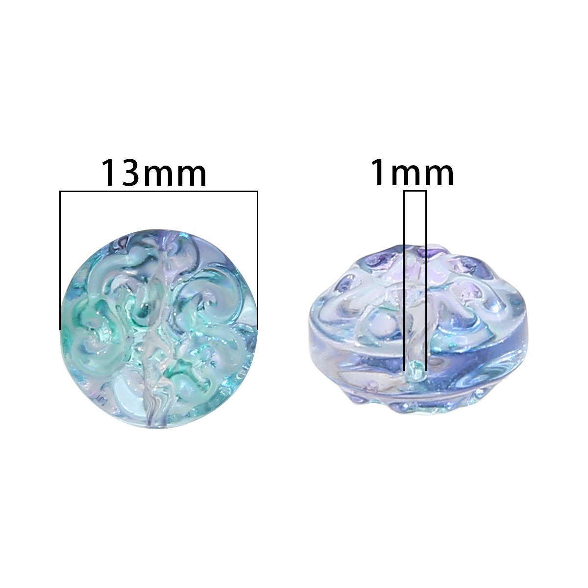 Transparent Floral Round Glass Beads 13mm Pastel Mixed 20pcs 4