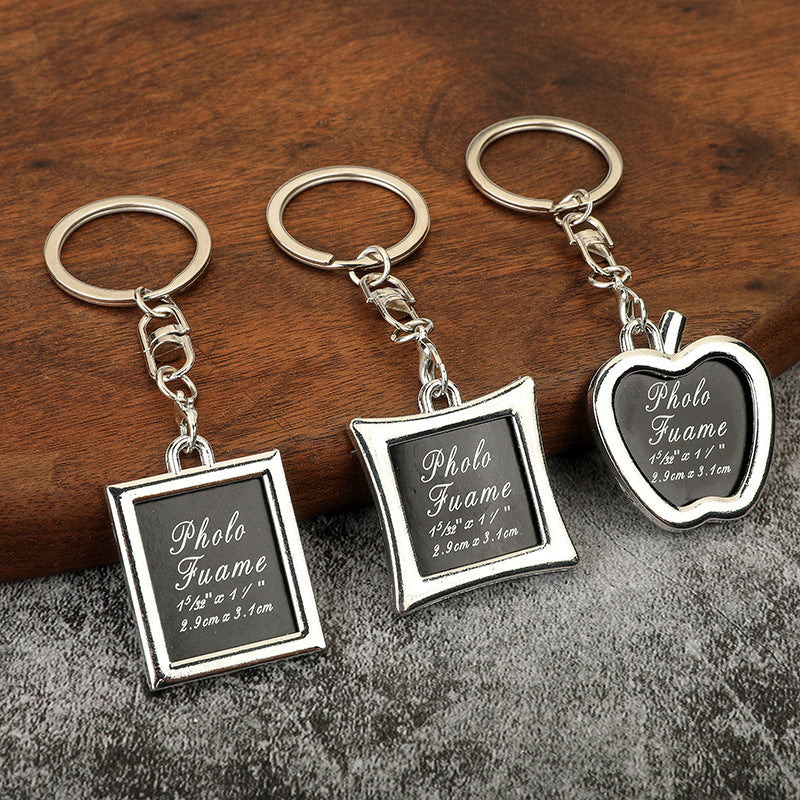 Photo Frame Couple Keychain Zinc Alloy Polished Silver Modern Square 2