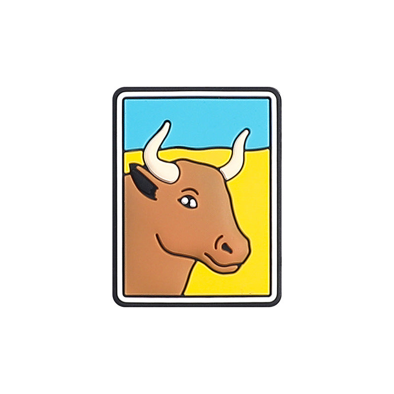 Silicone Focal Beads Tarot Animal Brown Cow Face Pastel Background 20pcs 3