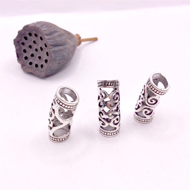 Tibetan Tube Metal Beads 9mm 26mm Antique Silver Pattern Zinc Alloy 50pcs 6