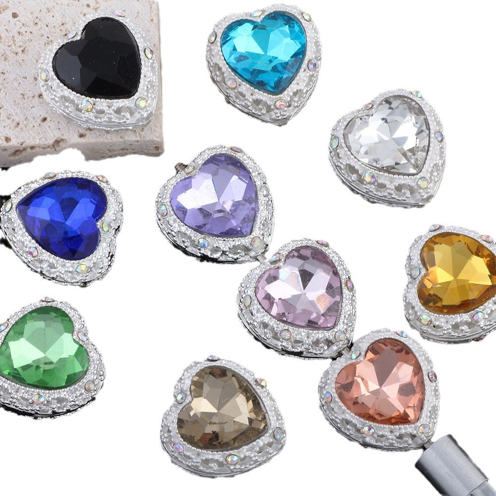 Double-Sided Heart Rhinestone Beads 22mm Alloy Encrusted 10pcs 3