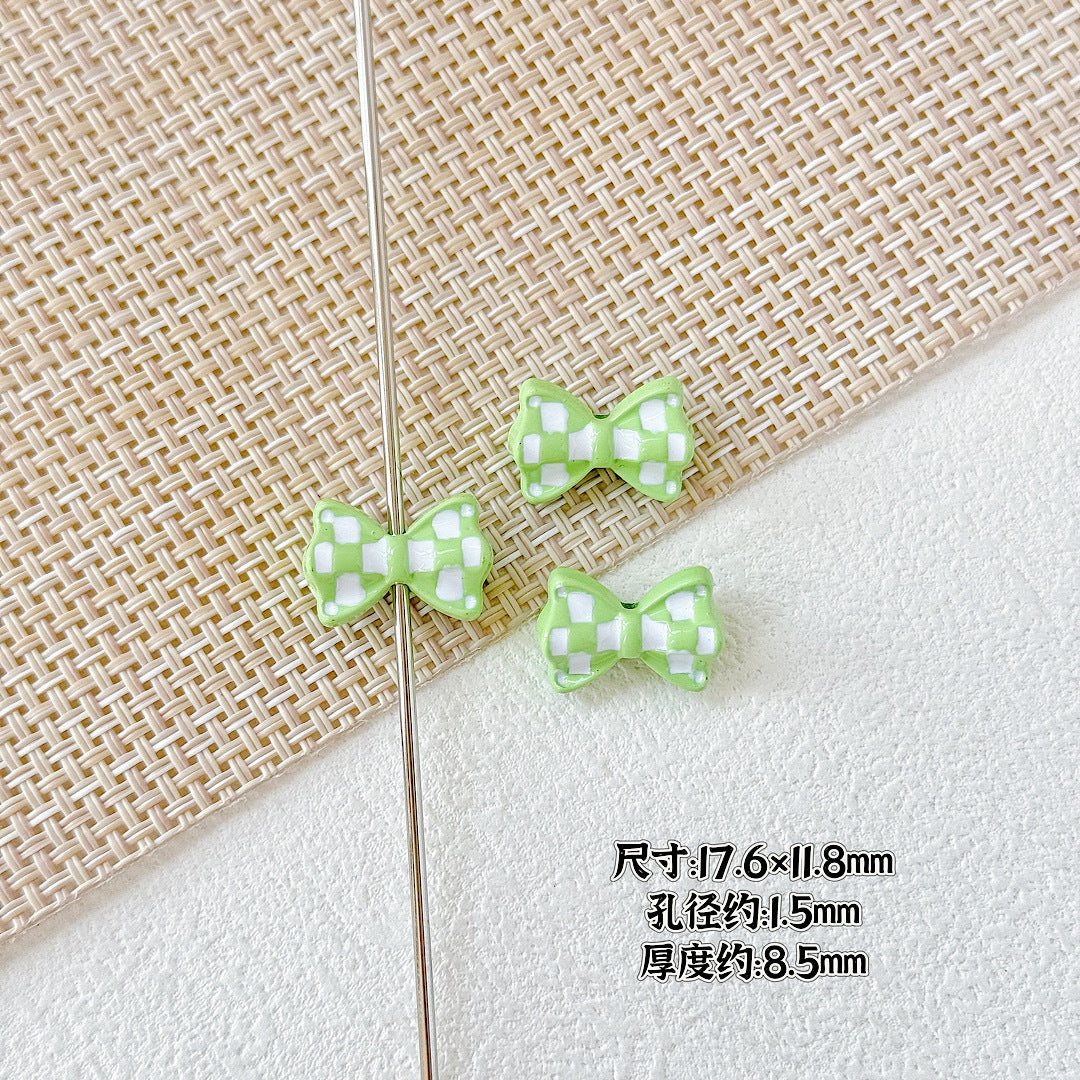 Bow Metal Beads 17mm Baking Painted Checkered Pattern 10pcs 7