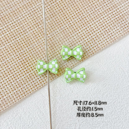 Bow Metal Beads 17mm Baking Painted Checkered Pattern 10pcs 7