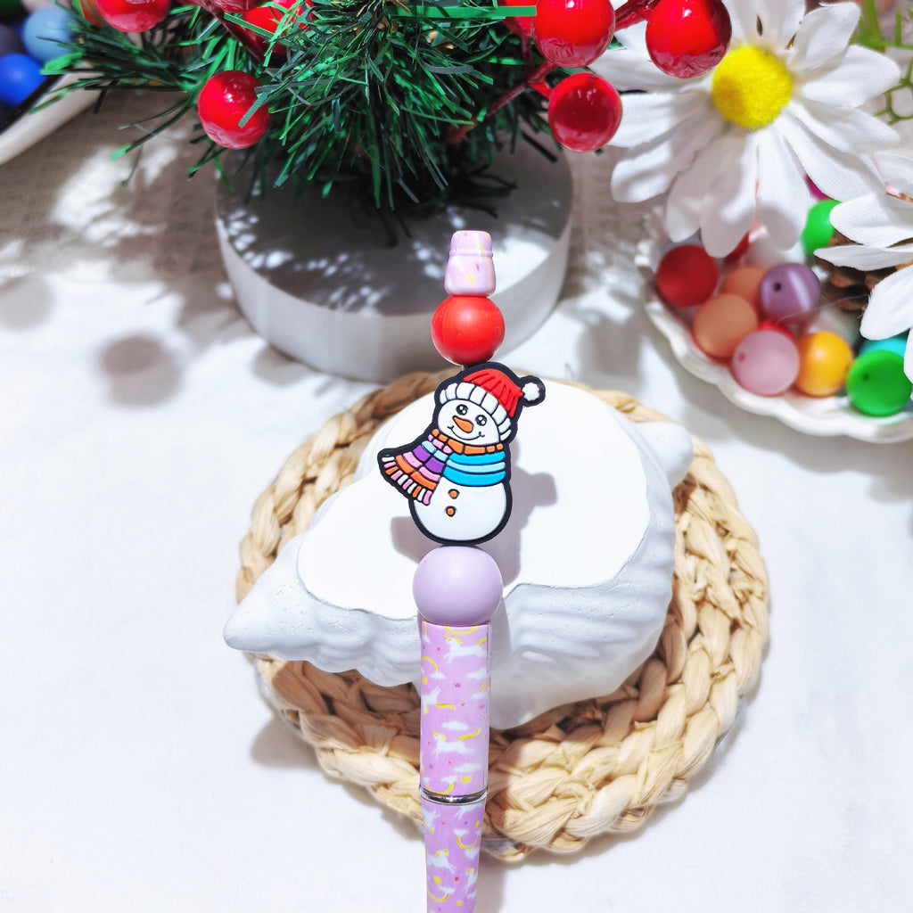 Silicone Focal Beads Christmas Snowman Wearing Scarf 20pcs 6