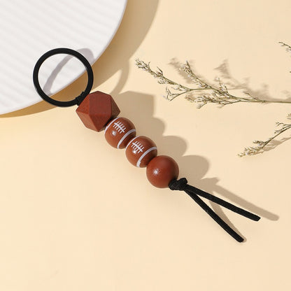 Wooden Sports Ball Beaded Keychain Colorful Handmade Design 12