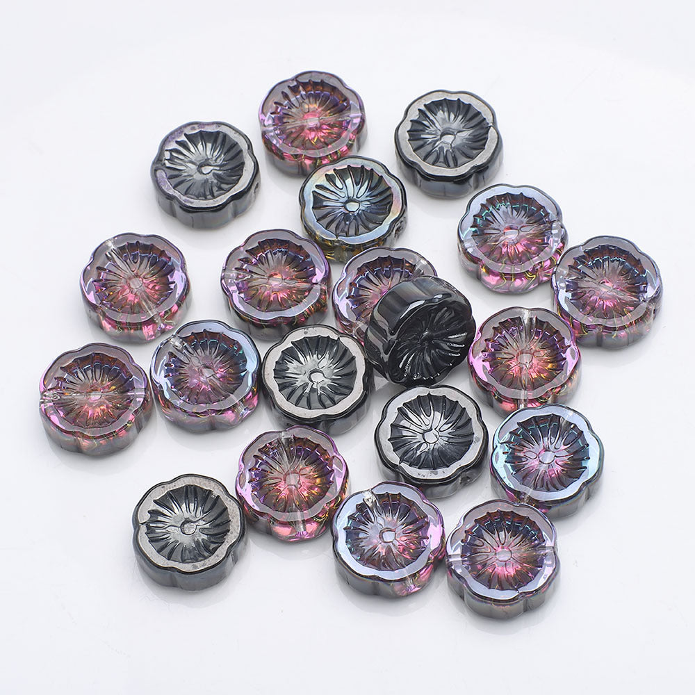 Electroplated Hawaiian Flower Glass Beads 14mm Transparent 20pcs 9