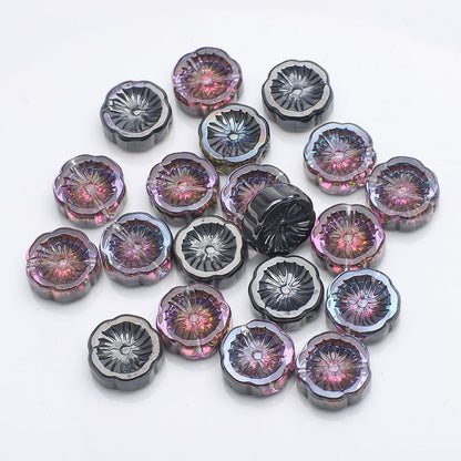 Electroplated Hawaiian Flower Glass Beads 14mm Transparent 20pcs 9