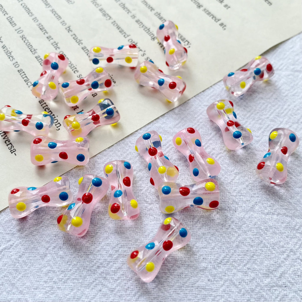 Painted Dotted Bone Glass Beads 17mm Hand Painted Colorful 1pc 4