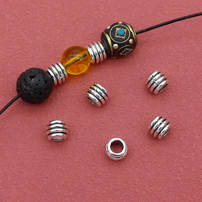 Tube Metal Beads 7mm Threaded Tibetan Large Hole Alloy 100pcs