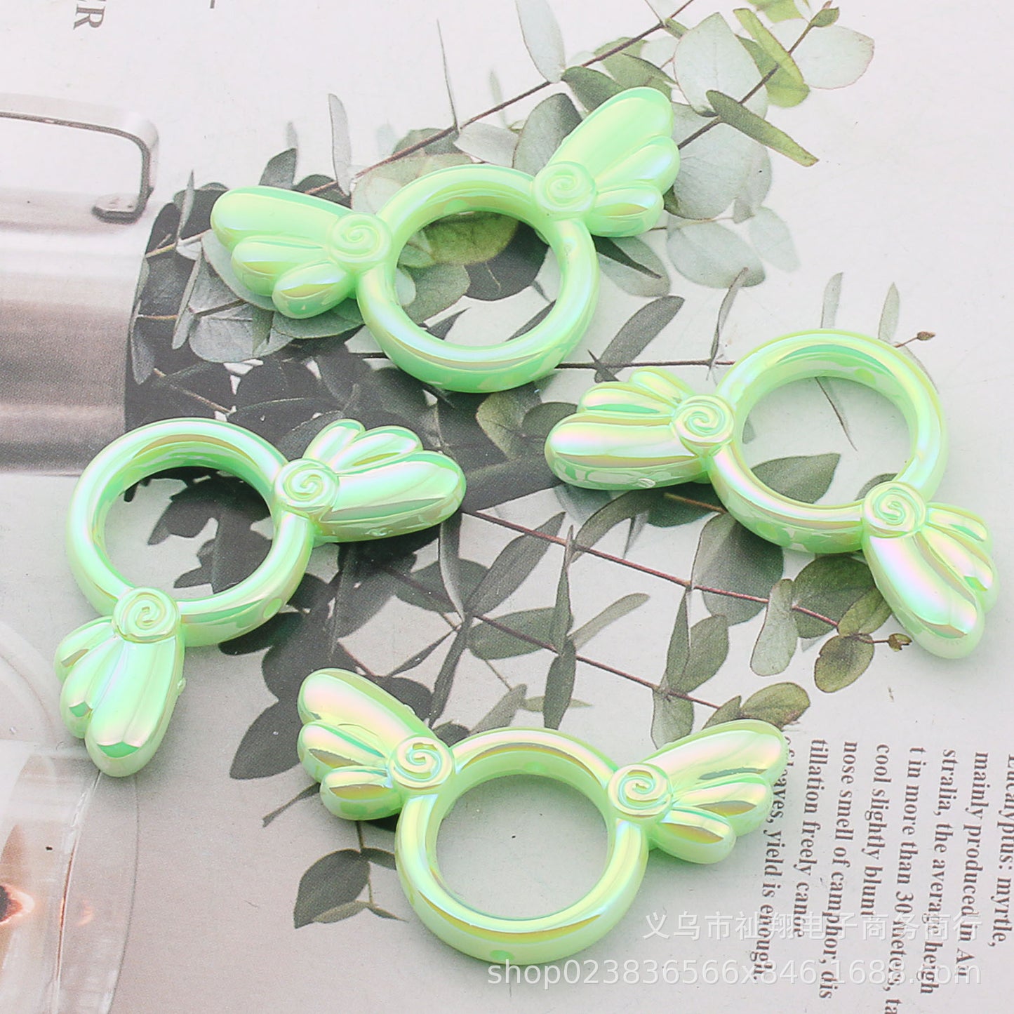 UV Color Plated Solid Color Varied Sakura Angel Wings Acrylic Beads 2pcs 25