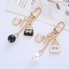 Metal Letter Bag Rhinestone Keychain Glossy Purse Charm
