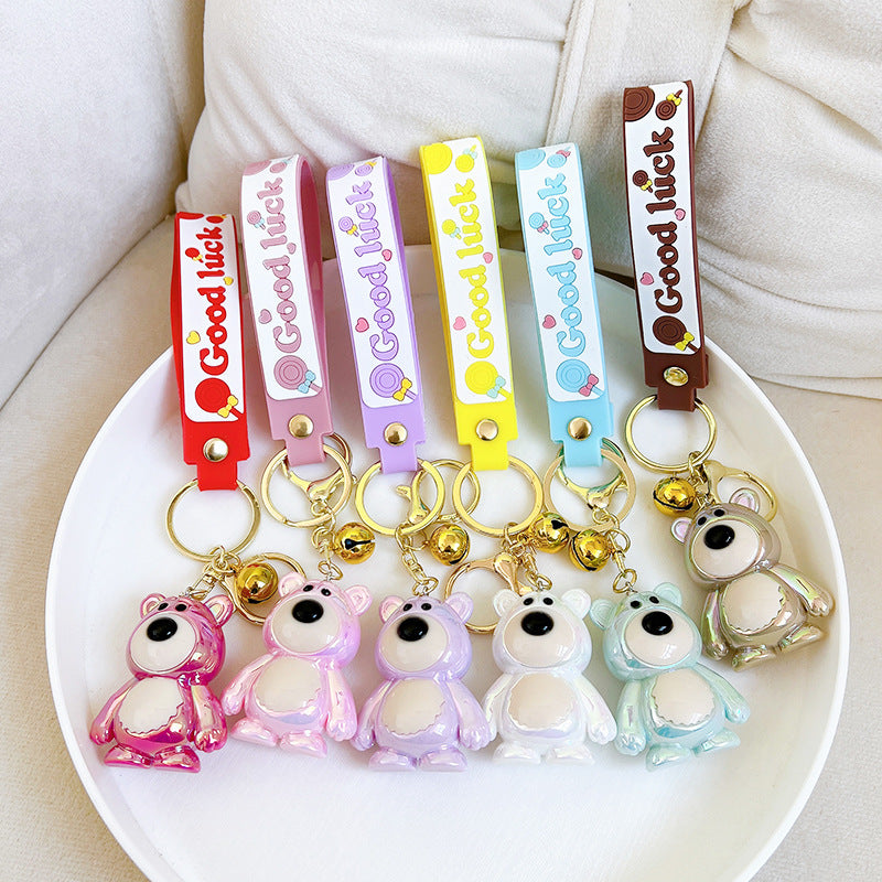 Acrylic Cartoon Bear Keychain Electroplated Finish Cute Charm 2