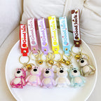 Acrylic Cartoon Bear Keychain Electroplated Finish Cute Charm 2